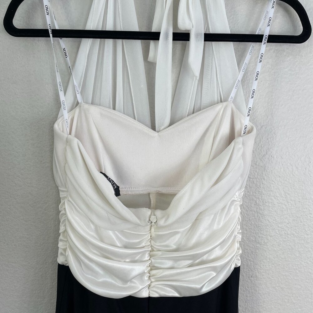 NEW Vintage Y2K XOXO Womens Medium Halter Black White Long Evening Dress Formal - Picture 11 of 12